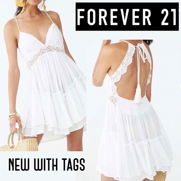 Forever 21 Dresses & Skirts - Forever 21 Crochet Tassel Halter Dress Cream NWT L